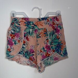 Floral Print Shorts with Lace Trim